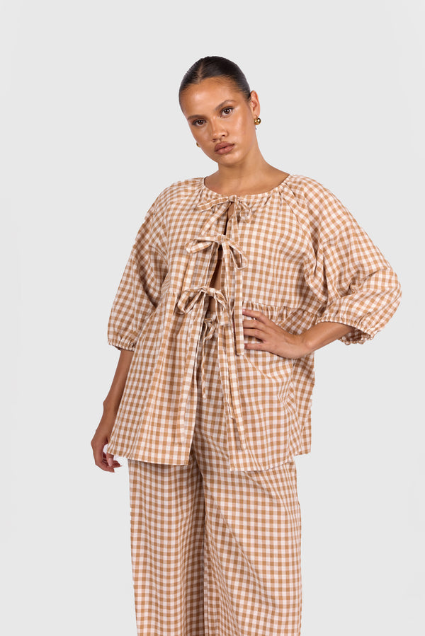 Florence Top | Caramel Gingham