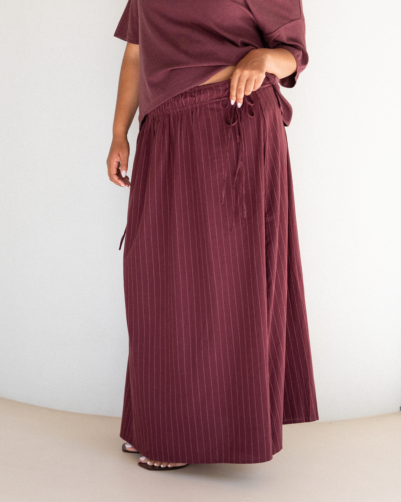 Dakota Maxi Skirt | Wine Pinstripe
