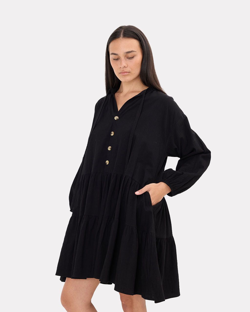 Avalon Smock Dress in Black - Functional Pockets - The Lullaby Club