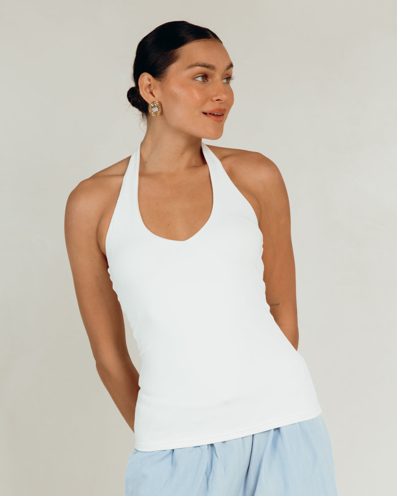 Butter Halter in White - Basic Halter in Extended Size Range AU 6-26 - The Lullaby Club