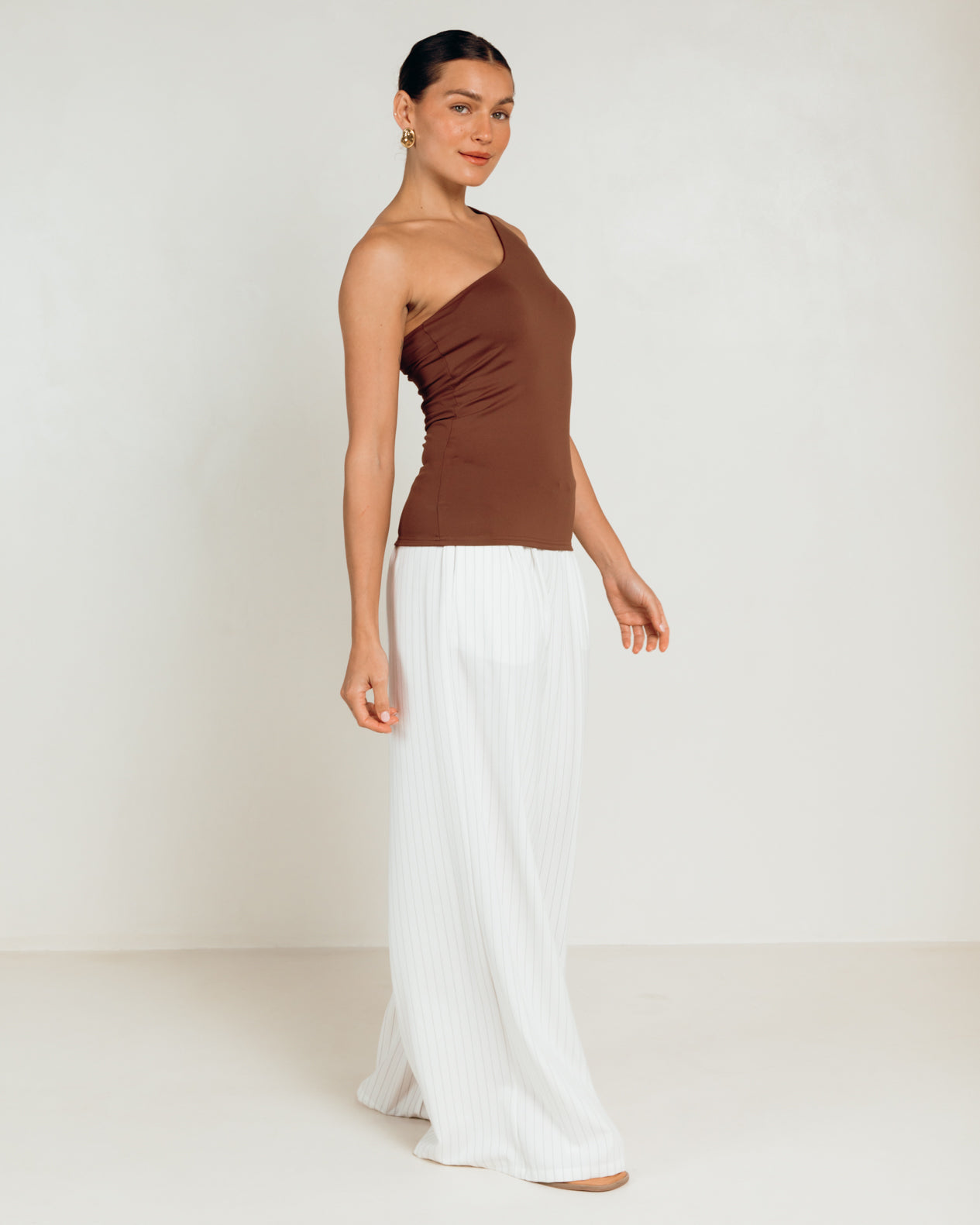 Butter One Shoulder Top in Brown - Maternity Friendly Top - The Lullaby Club