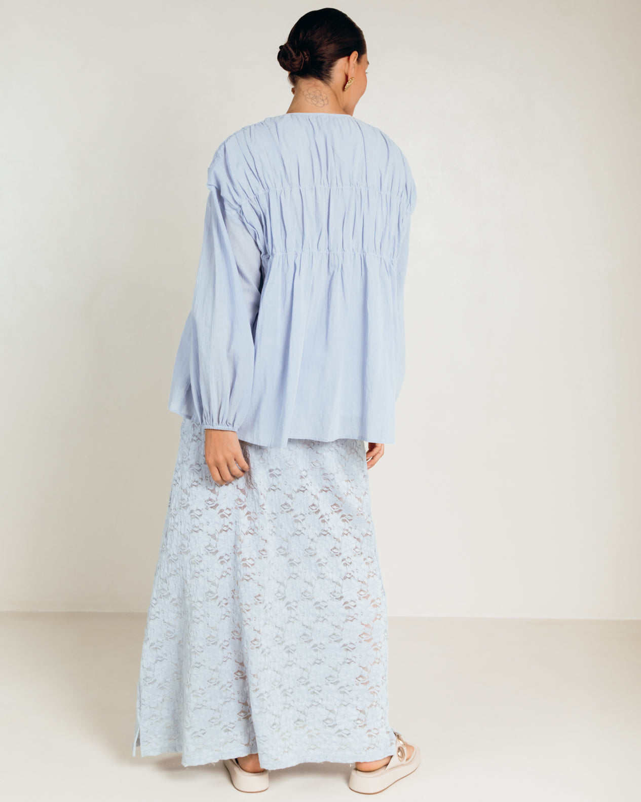Daisy Smock Top in Powder Blue - Oversized Long Sleeve Top - The Lullaby Club