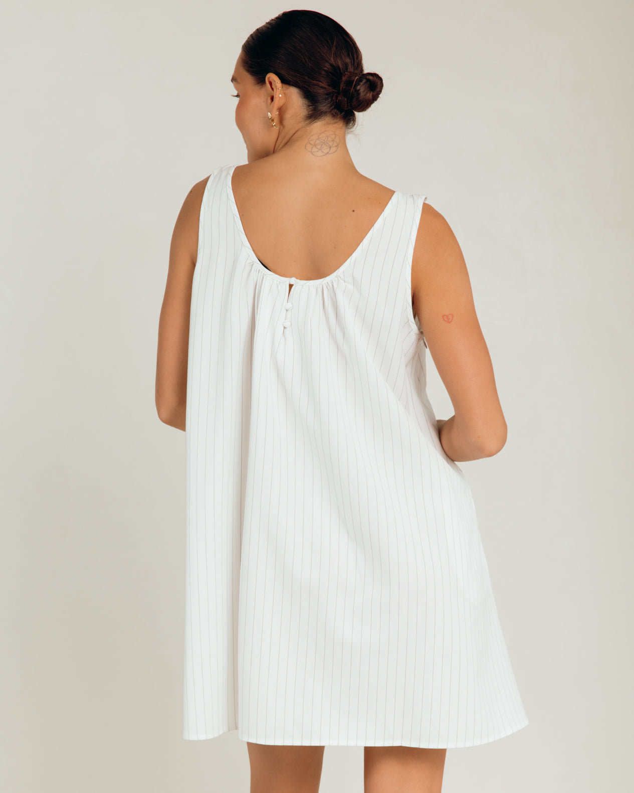 Evie Mini Dress in White Pinstripe - Size Inclusive Maternity Wear AU 6-26 - The Lullaby Club