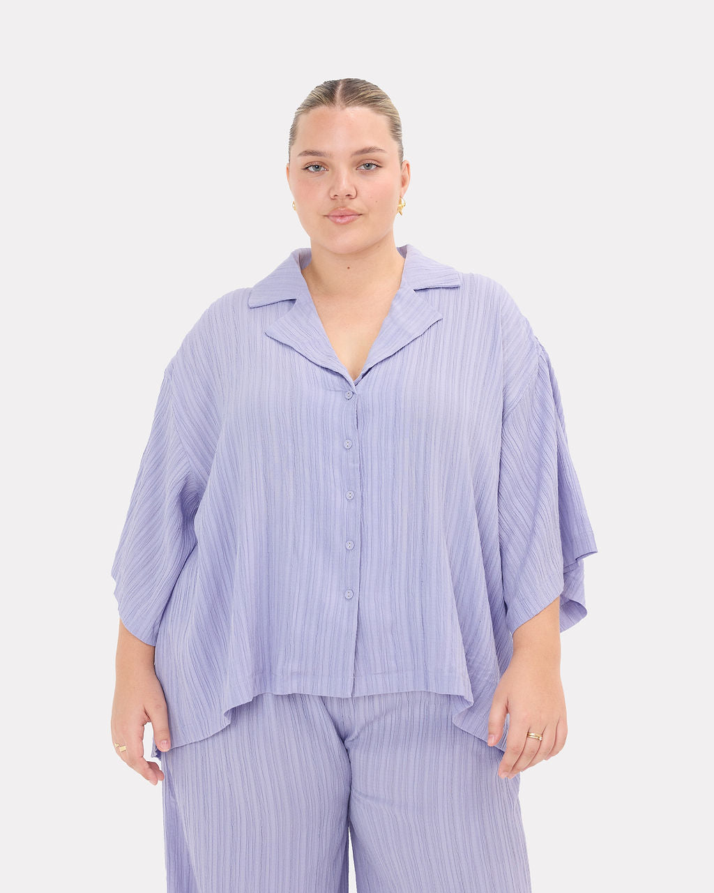 Lacey Shirt in Purple Crepe - Button Down Front - The Lullaby Club