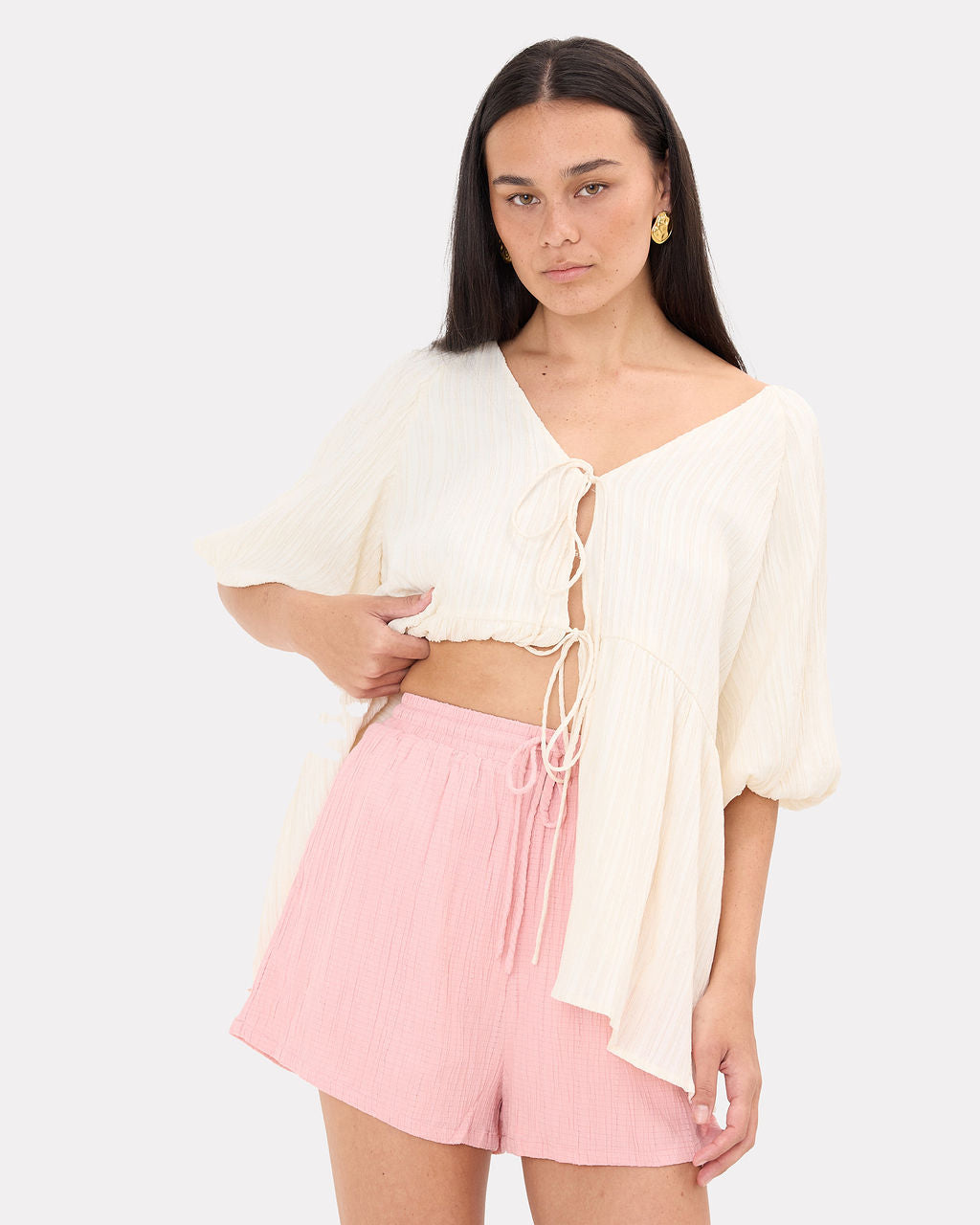 Matilda Shorts in Pink Crepe - Adjustable Elastic Waistband - The Lullaby Club