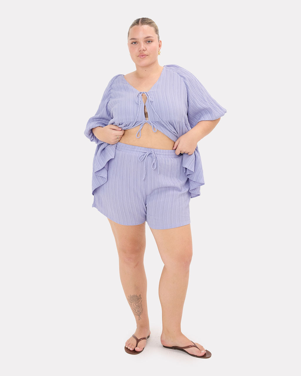 Matilda Shorts in Purple Crepe - Adjustable Elastic Waistband - The Lullaby Club