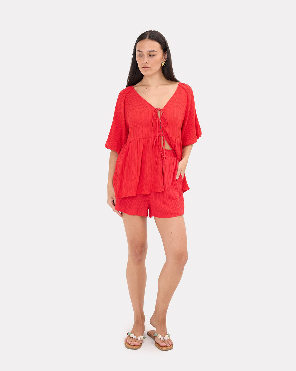 Matilda Shorts in Red Crepe - Pregnancy & Postpartum Pants - The Lullaby Club