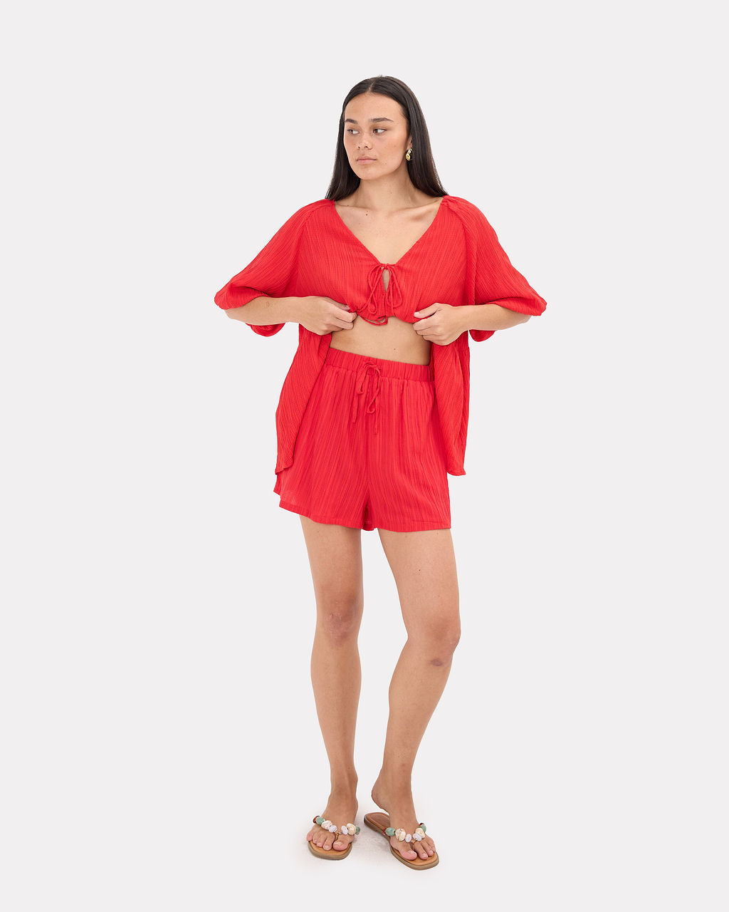 Matilda Shorts in Red Crepe - Maternity Friendly and Postpartum Shorts - The Lullaby Club