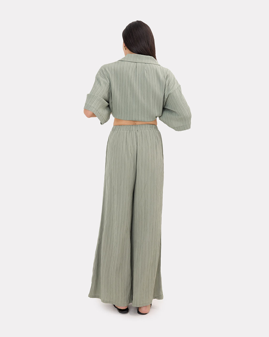 Posey Pants in Green Crepe - Adjustable Elastic Waist - The Lullaby Club