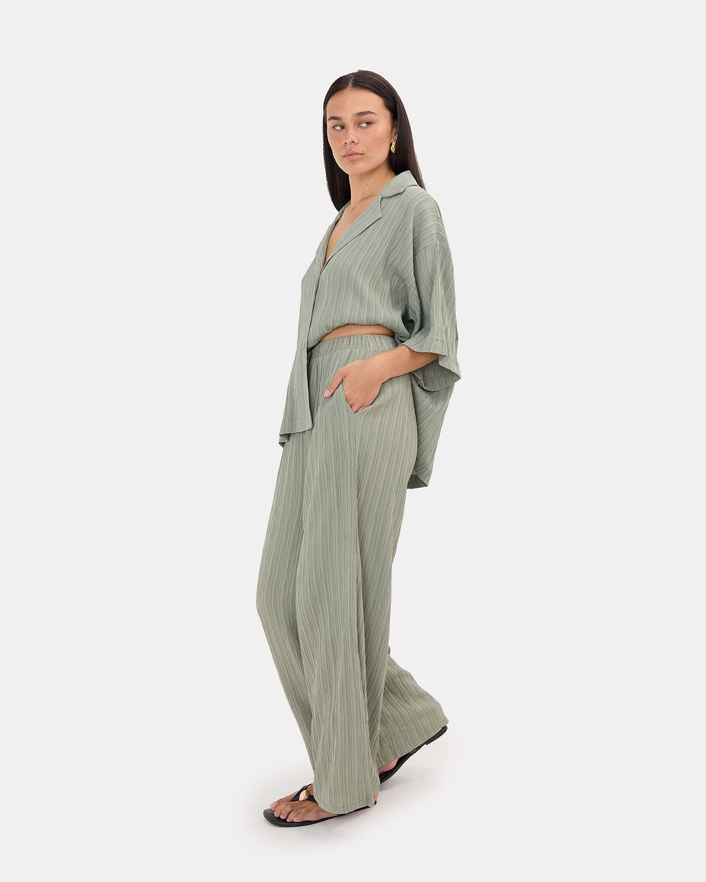 Posey Pants in Green Crepe - Wide Leg - The Lullaby Club