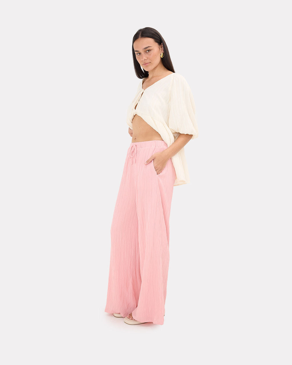 Posey Pants in Pink Crepe - Functional Pockets - The Lullaby Club