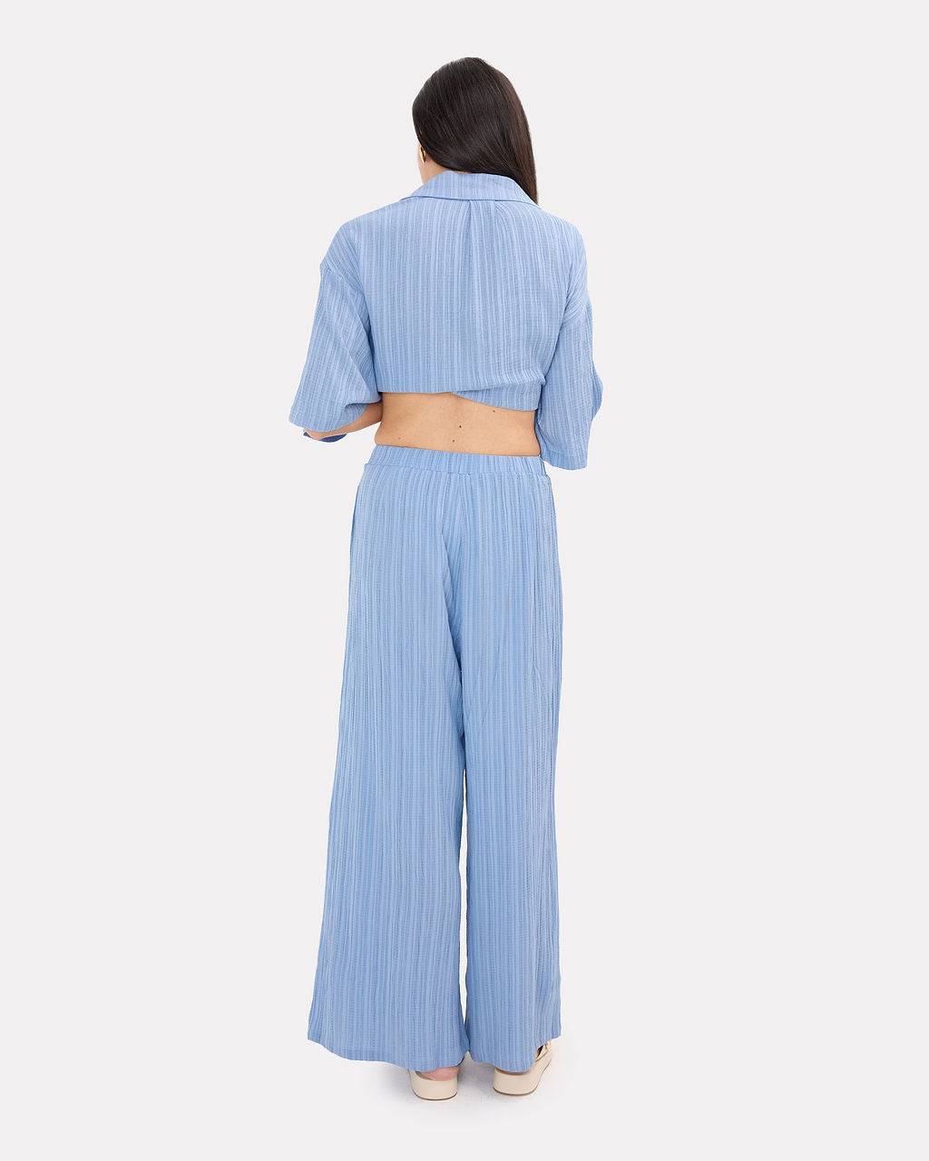 Posey Pants in Sky Crepe - Pregnancy and Postpartum Friendly Pants - The Lullaby Club
