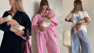 Breastfeeding mum in breastfeeding-friendly outfits