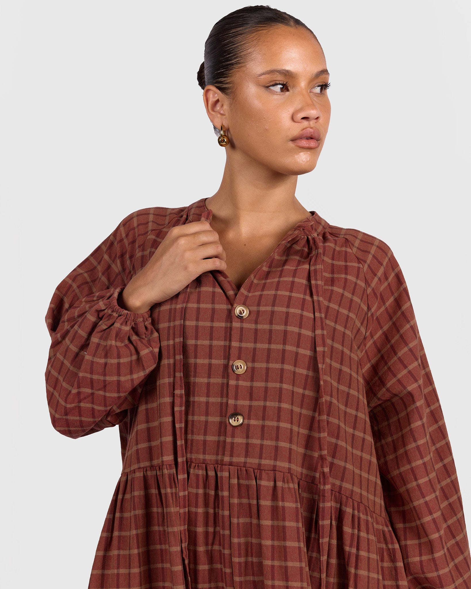 Maxi Avalon Smock in Maple Gingham | Breastfeeding Friendly Maxi