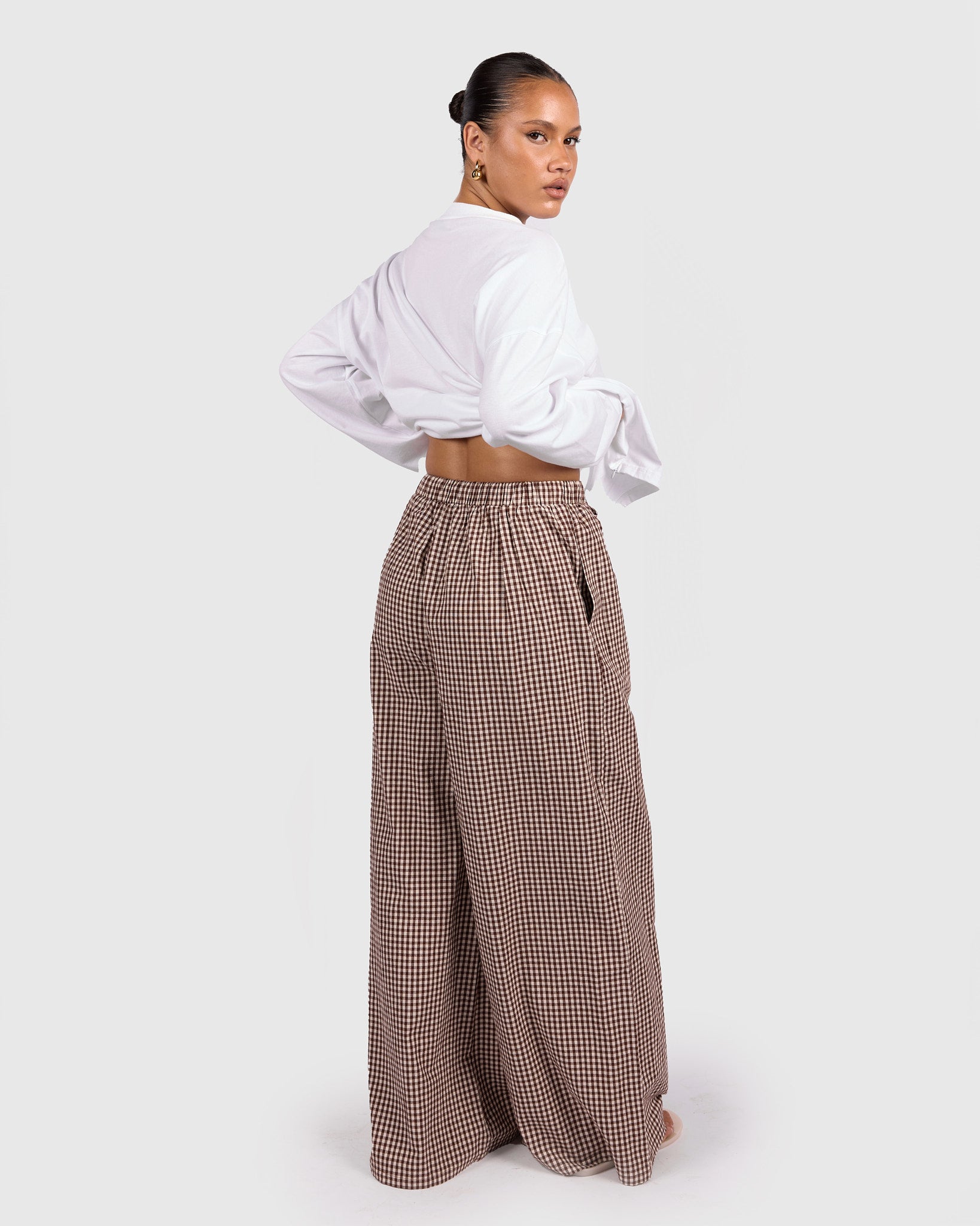 Posey Pants in Toffee Gingham | Women's Wide Leg Pants AU Sizes 6