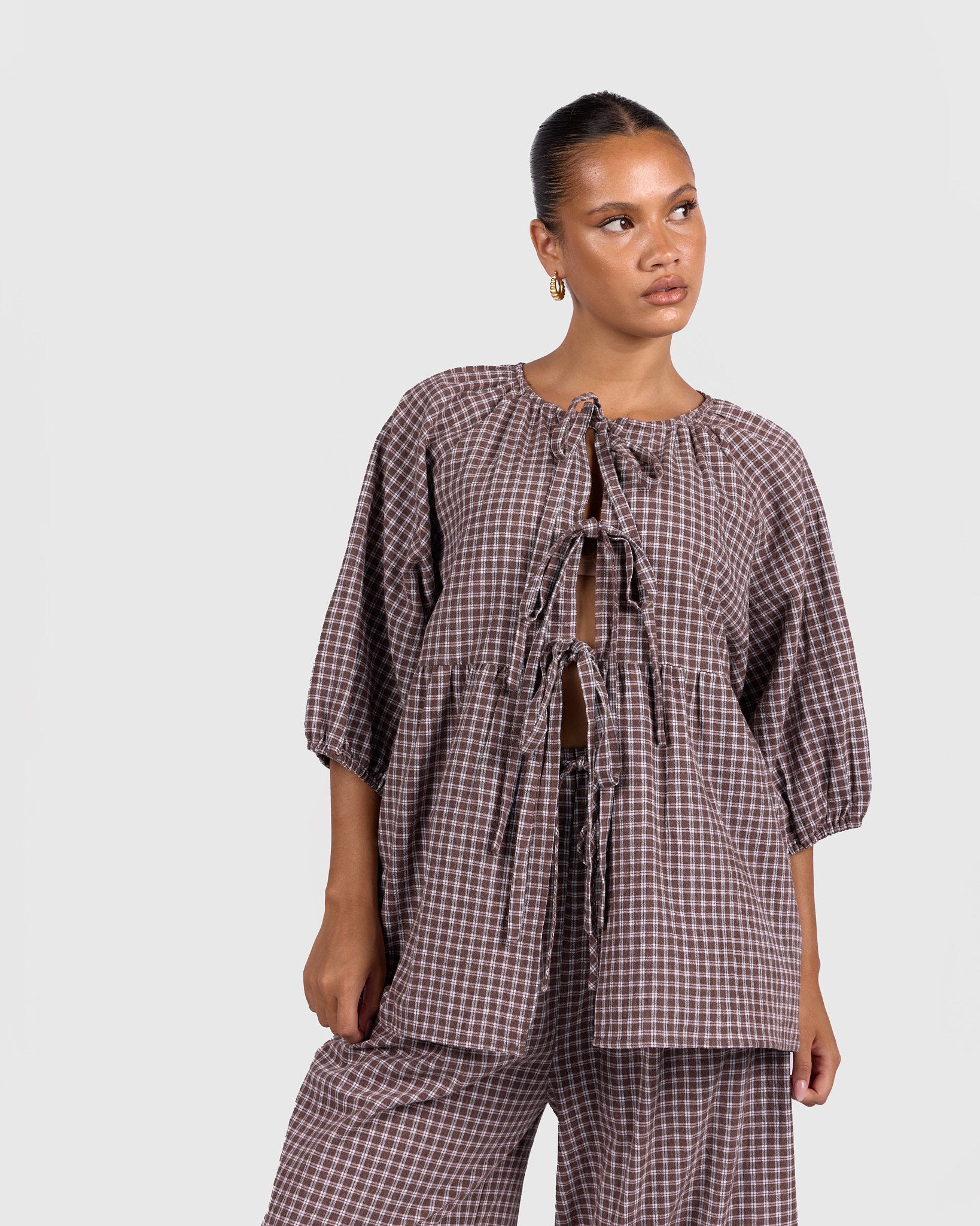 Evie Mini Dress in Chocolate Pinstripe | Size Inclusive Mini Dress