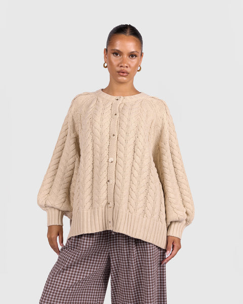 Georgia Knit Cardi in Beige | Breastfeeding Friendly Women's