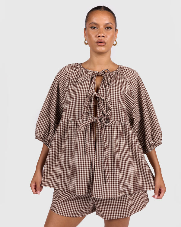 Florence top | Toffee Gingham