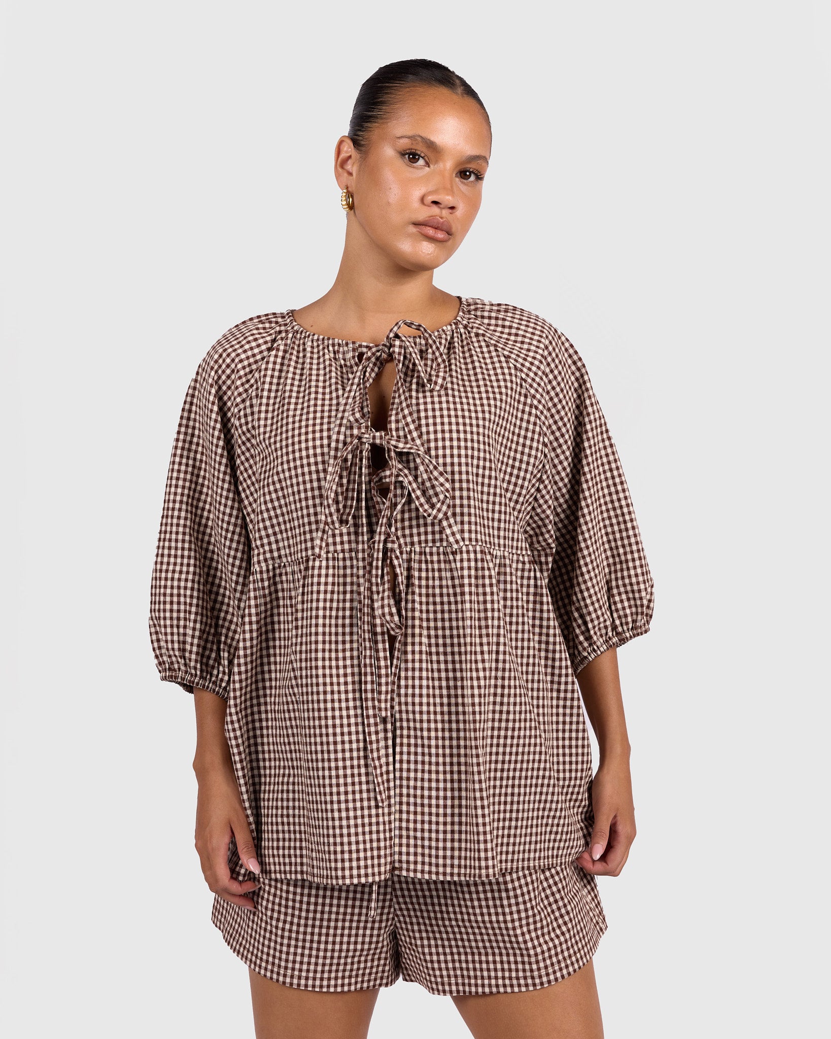 Florence Top in Toffee Gingham | Breastfeeding Friendly Women's Florence Top in Toffee Gingham | Breastfeeding Friendly Women's