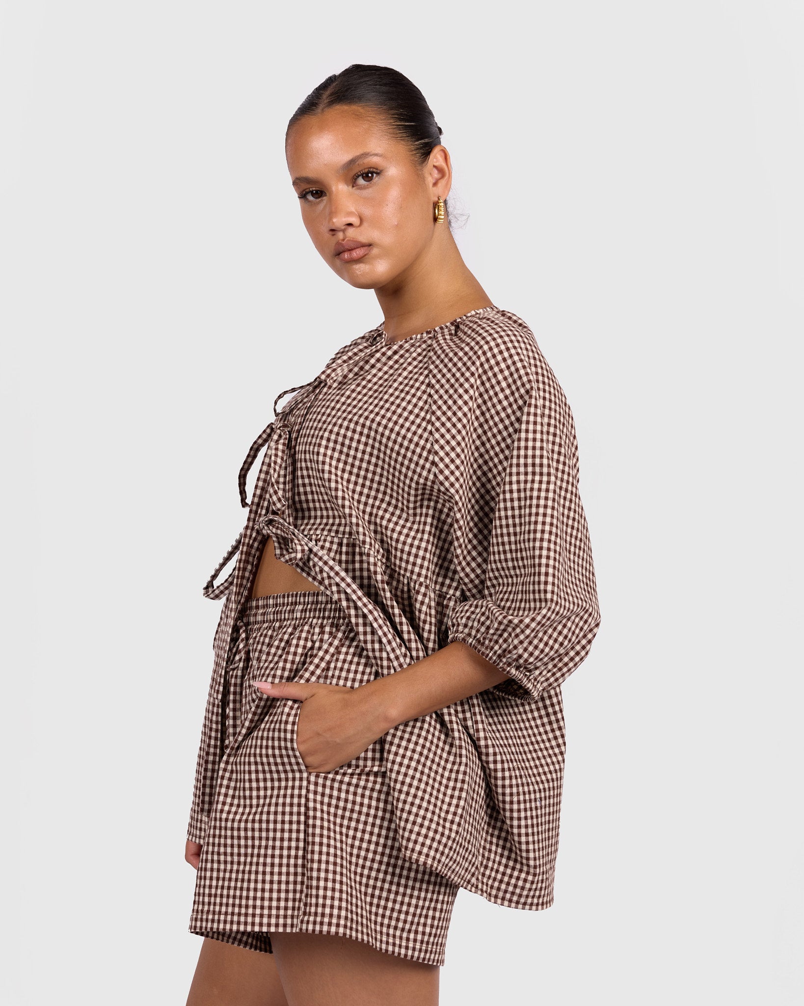 Florence Top in Toffee Gingham | Breastfeeding Friendly Women's
