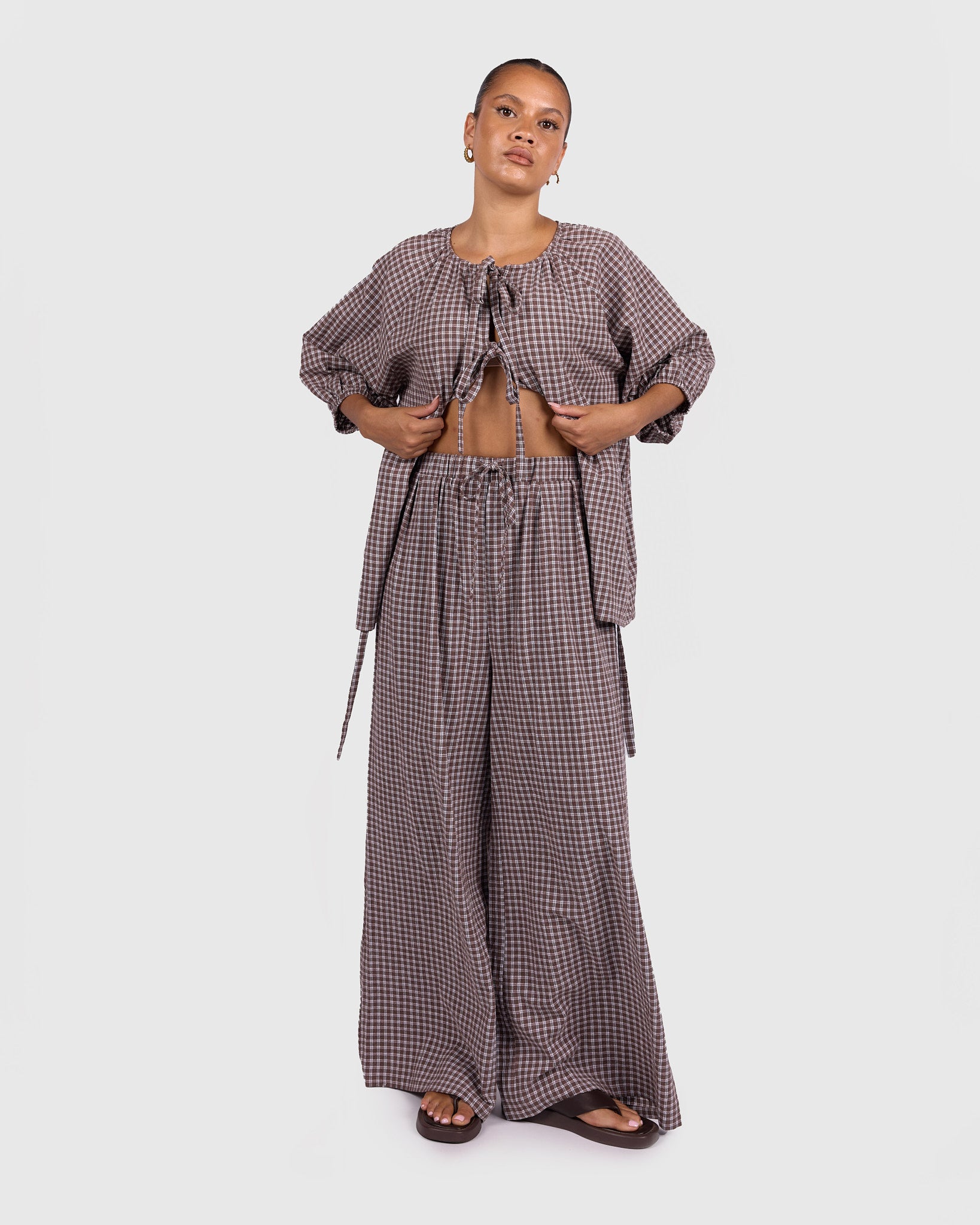 Posey Pants in Walnut Gingham | Women's Wide Leg Pants AU Sizes 6