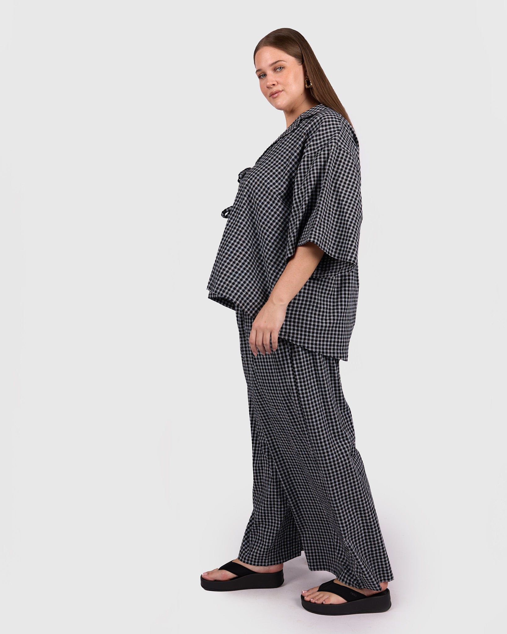 Posey Pants in Midnight Gingham | Women's Wide Leg Pants AU Sizes
