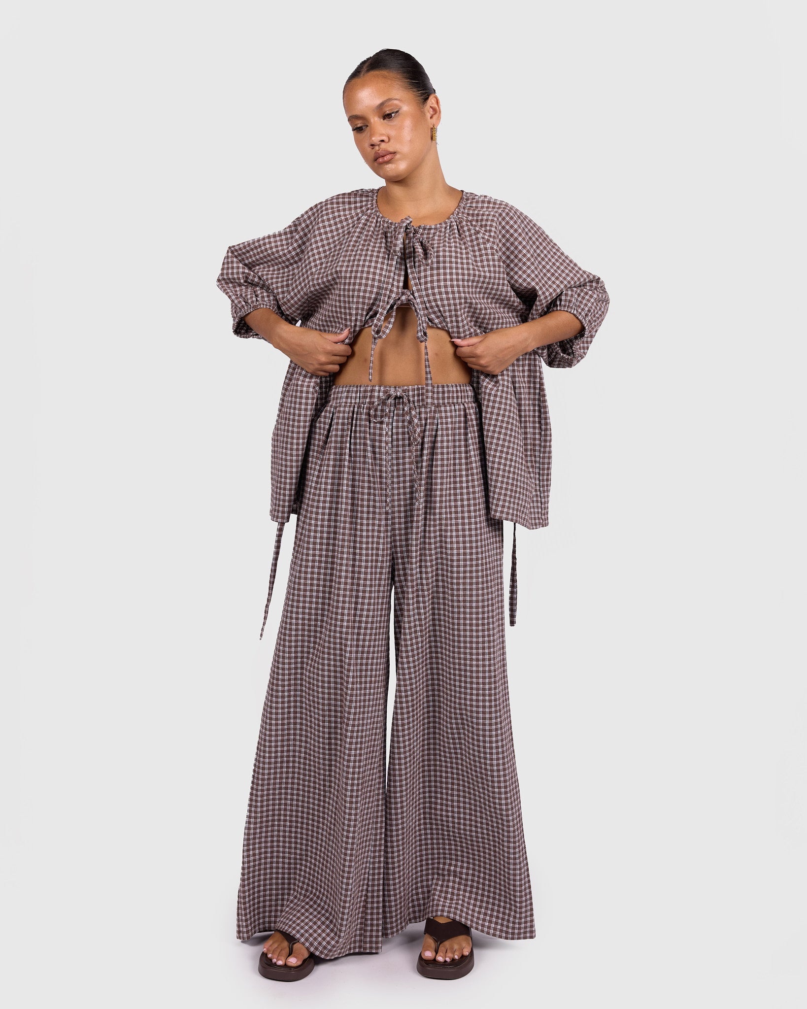 Posey Pants in Walnut Gingham | Women's Wide Leg Pants AU Sizes 6