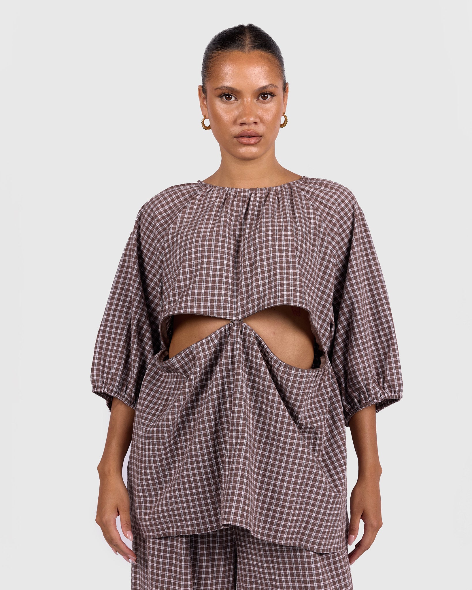 Evie Mini Dress in Chocolate Pinstripe | Size Inclusive Mini Dress