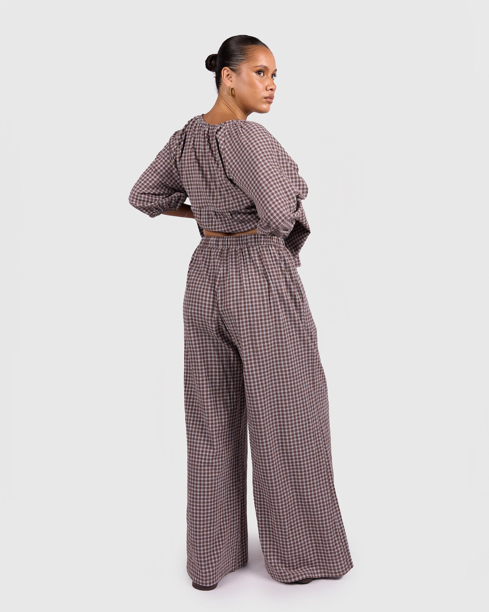 Posey Pants in Walnut Gingham | Women's Wide Leg Pants AU Sizes 6