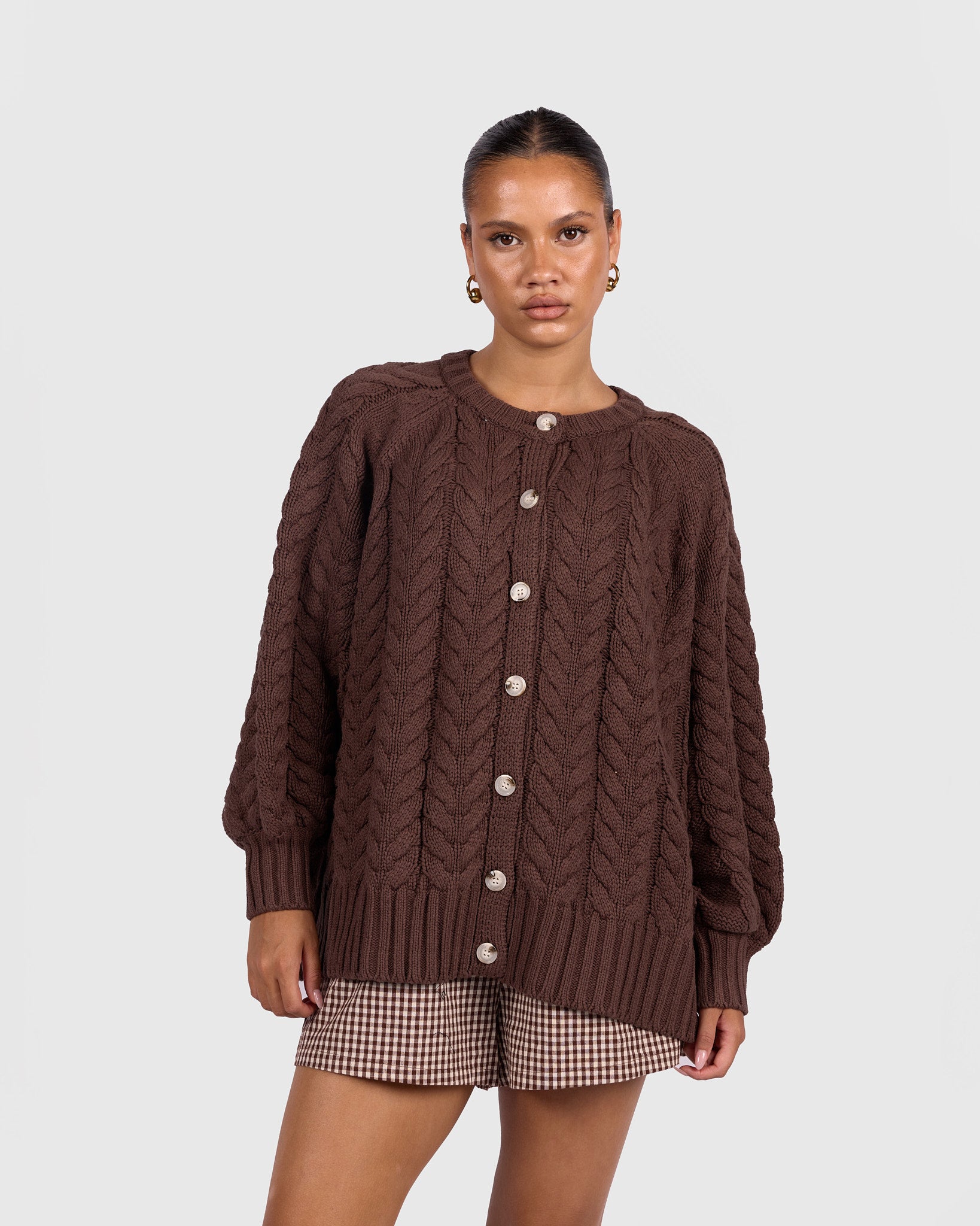 Georgia Knit Cardi in Chocolate | Breastfeeding Friendly Women's