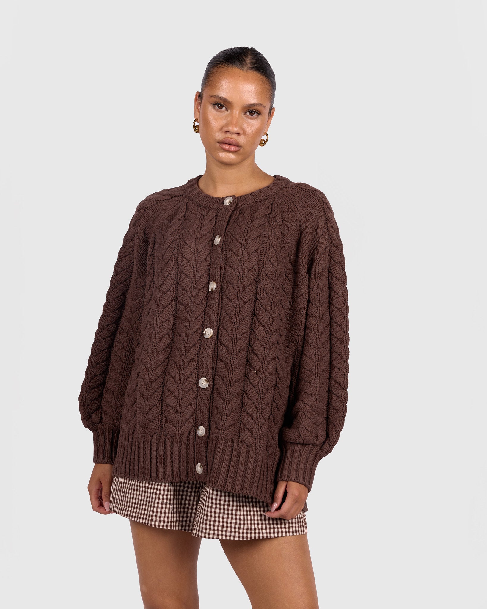 Georgia Knit Cardi in Chocolate | Breastfeeding Friendly Women's