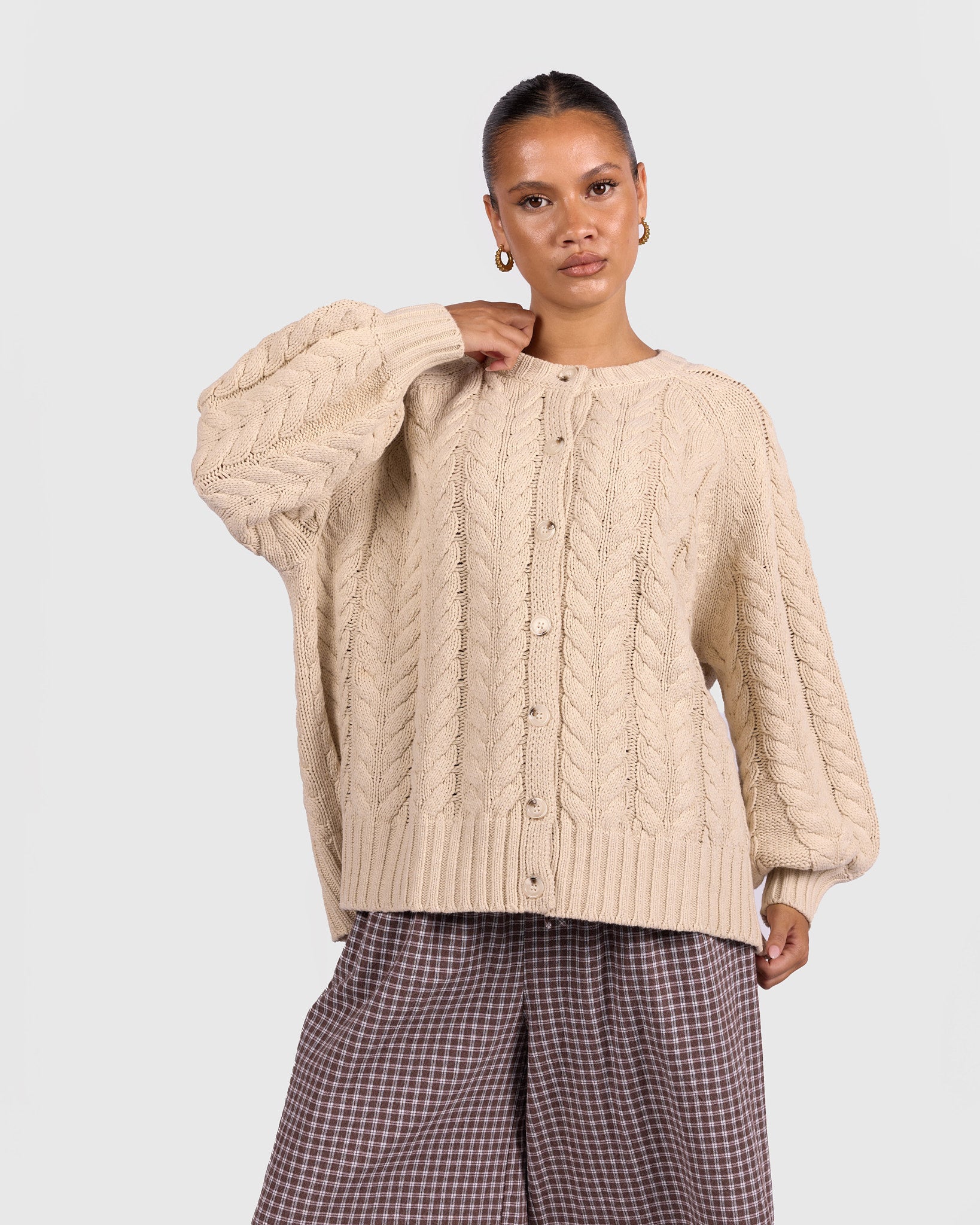 Georgia Knit Cardi in Beige | Breastfeeding Friendly Women's