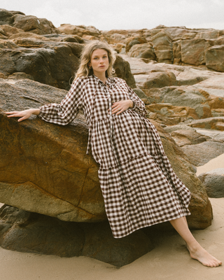 Maxi Avalon Smock Dress | Brown Gingham