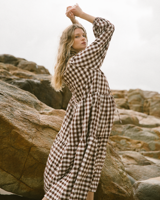 Maxi Avalon Smock Dress | Brown Gingham