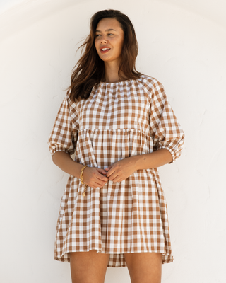 Edie Mini Dress | Brown Gingham