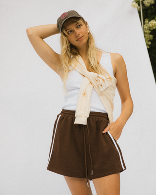 Essentials Track Shorts | Brown & White