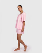 Women wearing comfortable cotton pj set
