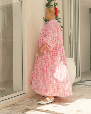 Maxi Avalon Smock Dress | Pink Gingham Embroidery