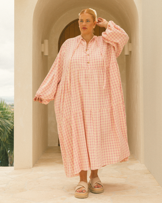 Maxi Avalon Smock Dress | Pink/Yellow Gingham