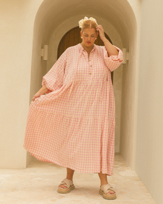 Maxi Avalon Smock Dress | Pink/Yellow Gingham