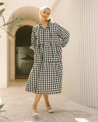 Maxi Avalon Smock Dress | Black Gingham