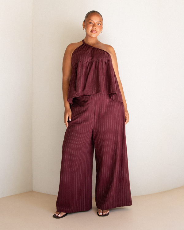 Paloma Top | Wine Pinstripe