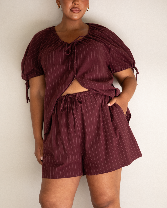 Honey Shorts | Wine Pinstripe