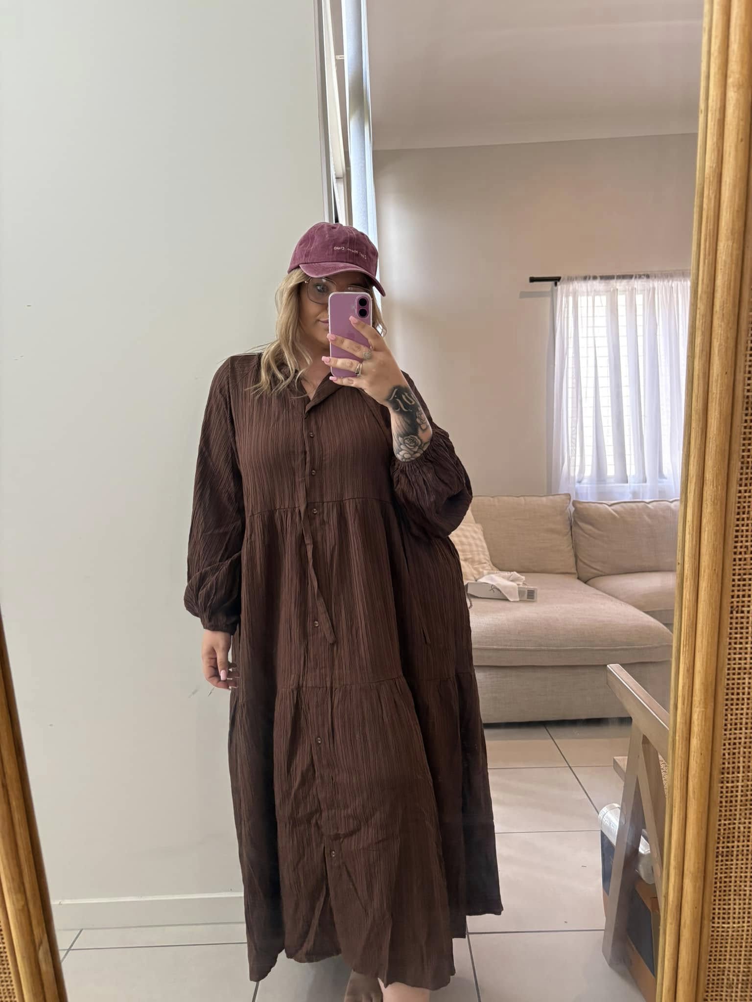 Maxi Ruby Smock Dress Brown Crepe | TLC x Chekoh Collaboration