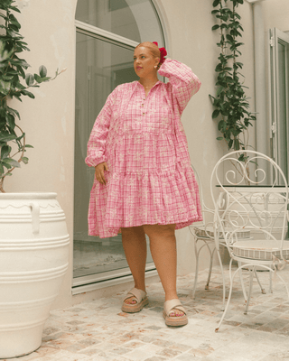 Avalon Smock Dress | Pink Gingham Embroidery