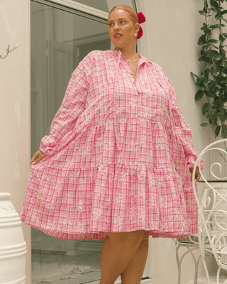 Avalon Smock Dress | Pink Gingham Embroidery