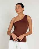Butter One Shoulder Top in Brown - Maternity & Postpartum Friendly Fashion - The Lullaby Club