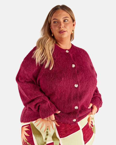 Courtney Cardi Burgundy | Women's Knit Cardigan AU Sizes 6–26