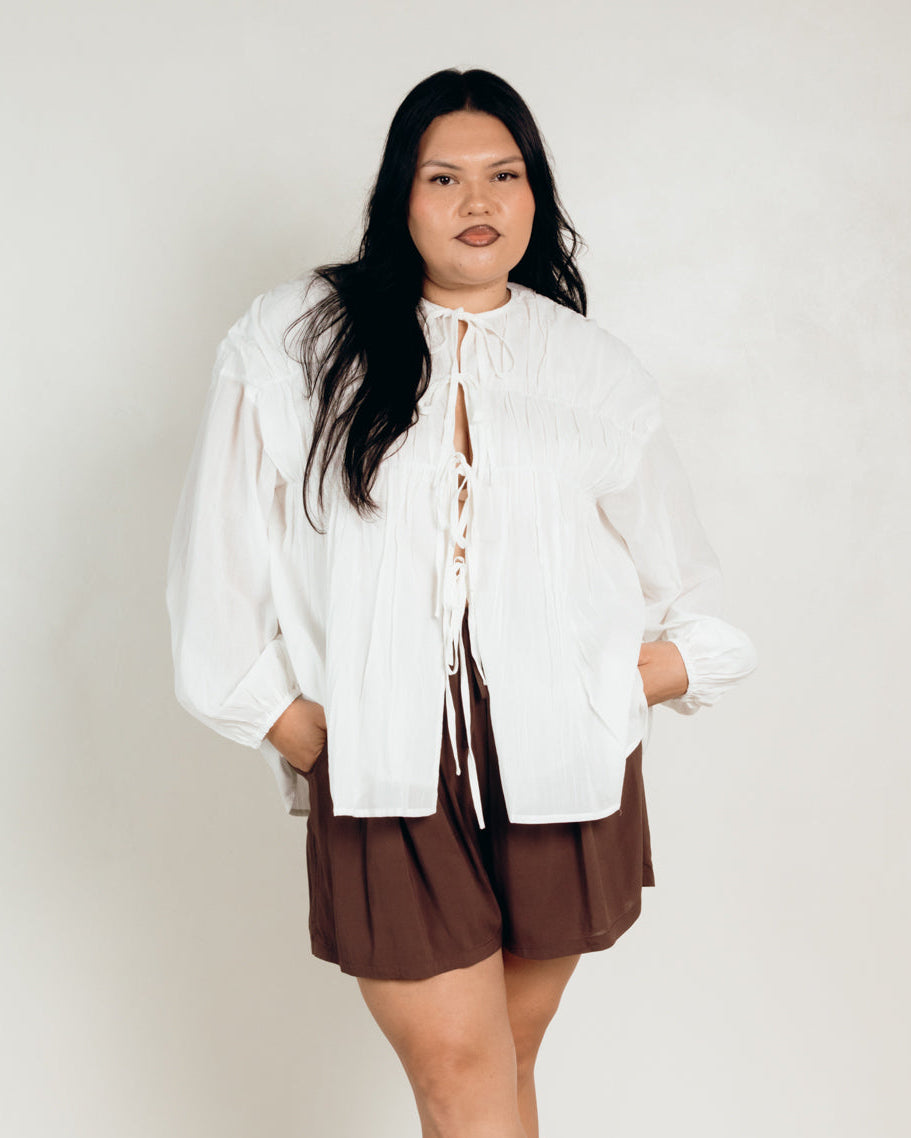 Daisy Smock Top in White - Breastfeeding Longsleeve Top - The Lullaby Club