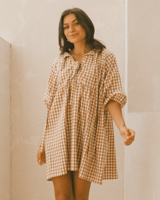 Florence Mini Dress | Caramel Gingham